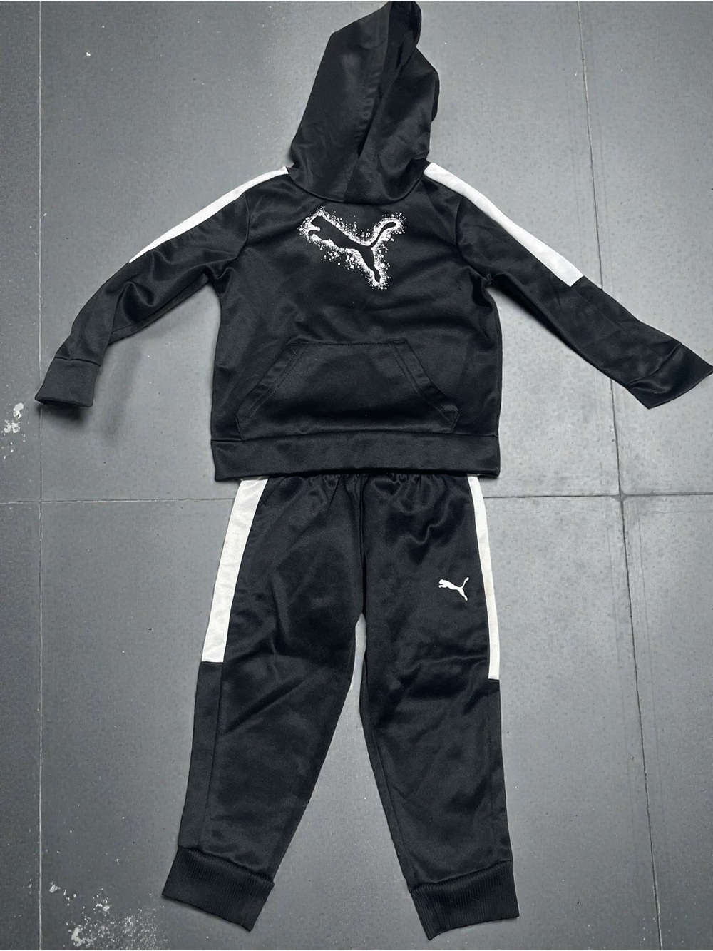 Puma Black and White Kids Hooded Tracksuit Set